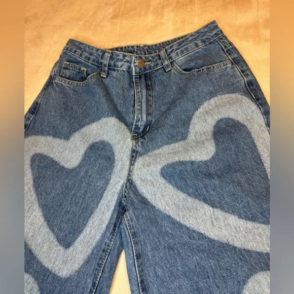 SHEIN Blue Heart Design Flare Jeans - Picture 3 of 5
